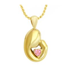 Mother and Child 14kt Gold Pink Crystal Cremation Jewelry Urn - SHIPS NOW