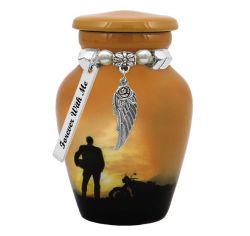 Motorcycle Rider Silhouette Keepsake Urn - Love Charms® Option