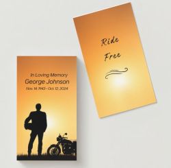 Motorcycle Rider Silhouette Ride Free Memorial Cards - Funeral  Cards - Celebration of Life Cards