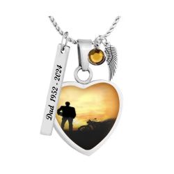 Motorcycle Rider Silhouette Heart Jewelry Urn - Love Charms® Option
