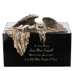 Mourning Angel Metal Cremation Urn - Adult Angel Urn - Personalized Engraving - Burial Vault Option