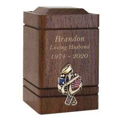 Unity USA & Coast Guard Flags Walnut Keepsake Urn