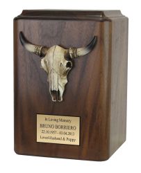 Cow Skull Horns Wood Cremation Urn - Old West Steer Skull Cremation Adult Urn Free Engraving