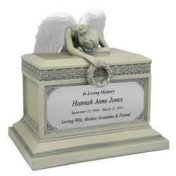 Weeping Angel Patina Adult Cremation Urn - Custom Plate and Wings - Beautiful Mourning Angel