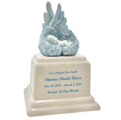 Too Perfect For Earth Blue Cultured Marble Baby Urn - Handmade USA Urn