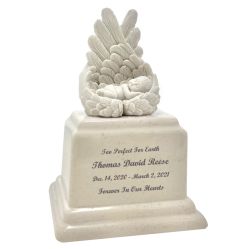 Too Perfect For Earth Cream Cultured Marble Baby Urn - Handmade USA Urn