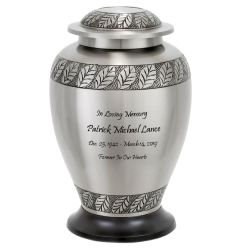 Pewter Leaves Adult Cremation Urn - Professional Engraving