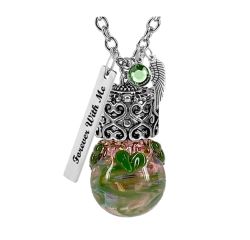 Pink and Pretty Green Hearts Glass Cremation Urn - Love Charms® Option