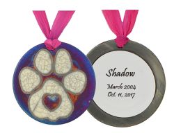 Christmas Tree Pink Paw Print Raku Ornament