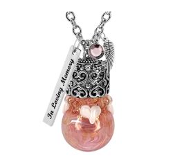 Pretty Pink and White Hearts Glass Cremation Urn - Love Charms® Option