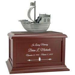 Pirate Ship Redwood or Black Matte Urn - Adult or Medium Sized Cremation Urn