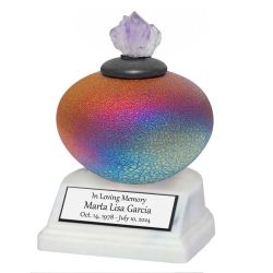 Raku Crystal Sunset Mini Urn - Engraved Stand Included