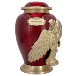 Wings of an Angel Golden Red Adult Urn - Pro Laser Engraving - Burial Vault Option