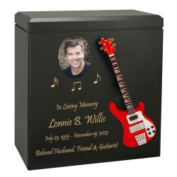 Red Bass Electric Guitar Wood Adult Cremation Urn - Miniature Guitar - Photo Option