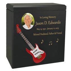 Red Electric Guitar Wood Adult Cremation Urn - Miniature Guitar - Photo Option