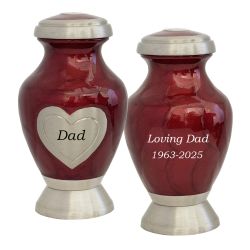Dad or Mom Red Memorial Heart Mini Keepsake Urn