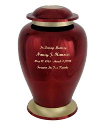 Red Mirror Brass Adult Cremation Urn - Pro Diamond Engraving