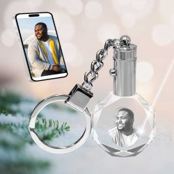 2D Crystal Photo Round Keychain - Engraving Option - Lights Up