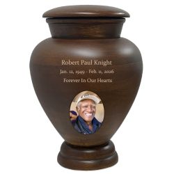Serenity Wood Cremation Urn - Adult Photo Engraved Urn