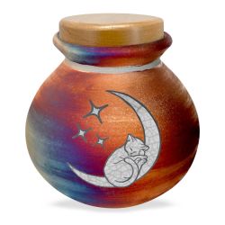 Sleeping Cat On The Moon Raku Urn - Hand Made Pet Urn