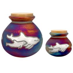 Spirit Dolphins Raku Cremation Adult or Medium Urn - Personalization Option