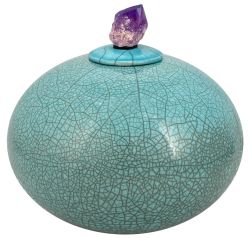Peace & Love Turquoise Purple Crystal Raku Cremation Urn - Personalization Option