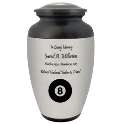 8 Ball Pewter Adult Cremation Urn - Tribute Wreath™ - Pro Personalization - Burial Vault Option