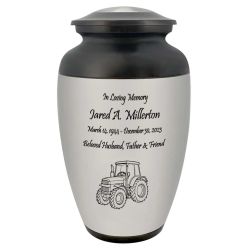 Farmer Tractor Medallion Cremation Urn - Adult Working Farm Tribute - Tribute Wreath™ - Pro Personalization - Burial Vault Option