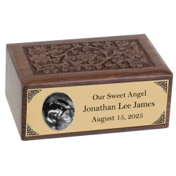 Ultra Sound Photo Gold Plate Floral Wood Urn - Free Photo & Engraving