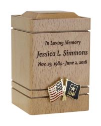 Unity USA & US Army Flags Cherry Keepsake Urn - Small Wooden Urn
