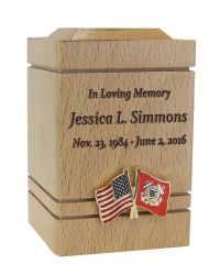 Unity USA & US Coast Guard Flags Cherry Keepsake Urn - Small Wooden Urn 