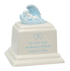 Angel of Protection© Infant Blue - Hearts - Baby Feet - Cross Urn