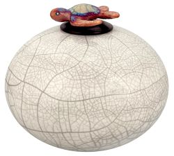 Sea Turtle on a White Beach Raku Adult Cremation Urn - Personalization Option