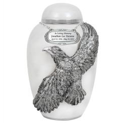 Soaring Eagle White Adult Urn - Pro Laser Engraving - Burial Vault Option