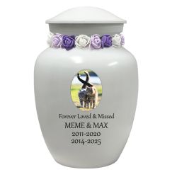White Pet Urn - Free Photo & Engraving - Tribute Wreath® Option - Fast Shipping