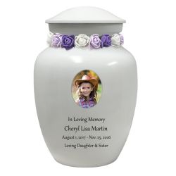 White Child Urn - Free Photo & Engraving - Tribute Wreath® Option - Fast Shipping
