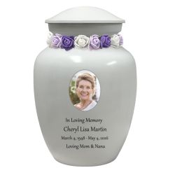White Medium Urn - Free Photo & Engraving - Tribute Wreath® Option - Fast Shipping