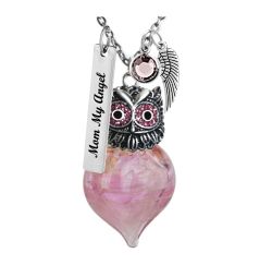 Pink Wise Owl Lady Heart Cremation Jewelry - Love Charms Option