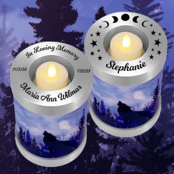Winter Wolf Candle Cremation Urn - Engraving Available - LED Candle Included