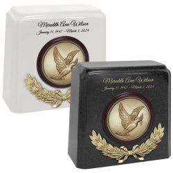 Wreath of a Dove Granite Cremation Urn - Choose White or Gray