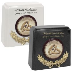 Wreath of Wedding Rings Granite Cremation Urn - Choose White or Gray