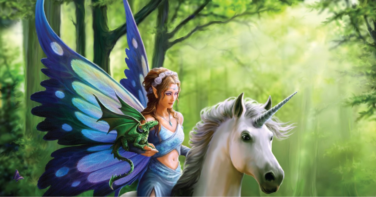 The Realm of Enchantment Adult or Medium Urn is one of the urns from the Keep The Memory™ Urn Series, exclusive to In The Light Urns. This urn features a butterfly winged woman, holding a baby dragon, while riding a white unicorn in a beautiful forest.
