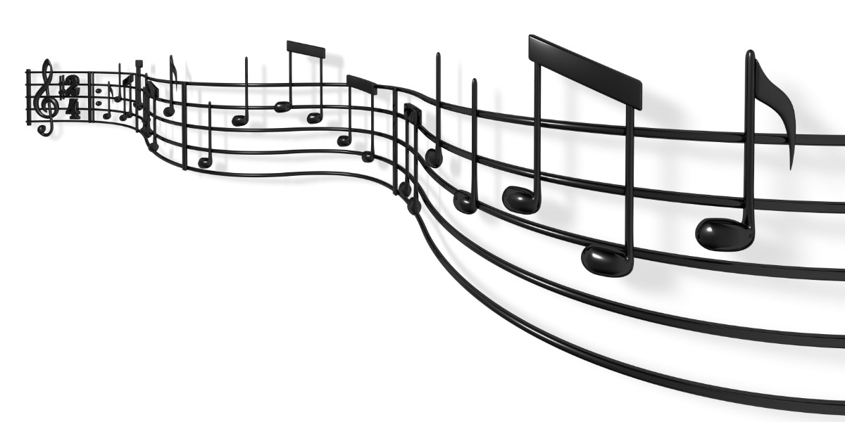 Cartoon music notes on a ledger.