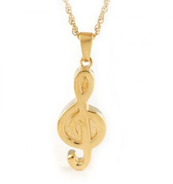 jazz-urn Golden treble clef cremation keepsake necklace.
