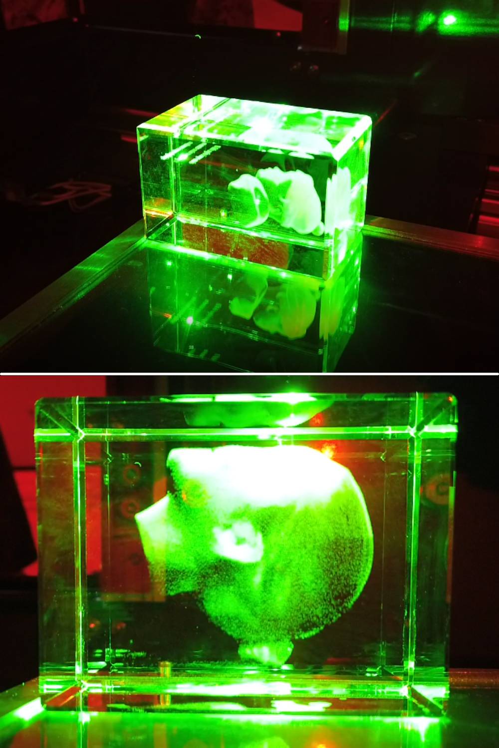3D crystals in the process of being engraved.