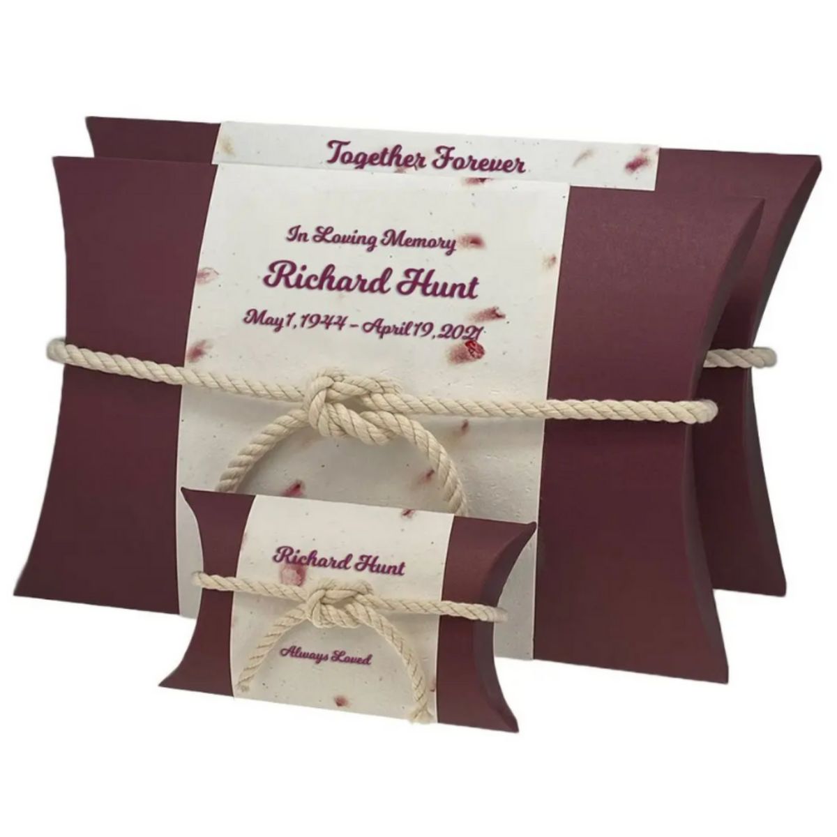 The Wine & Roses Peaceful Pillow® Water Urn makes a water burial an event for a Celebration of Life service, and is 100% Biodegradable Ideal for water or land burials.