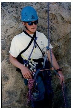 Kent Swanson, Jr. in climbing gear.