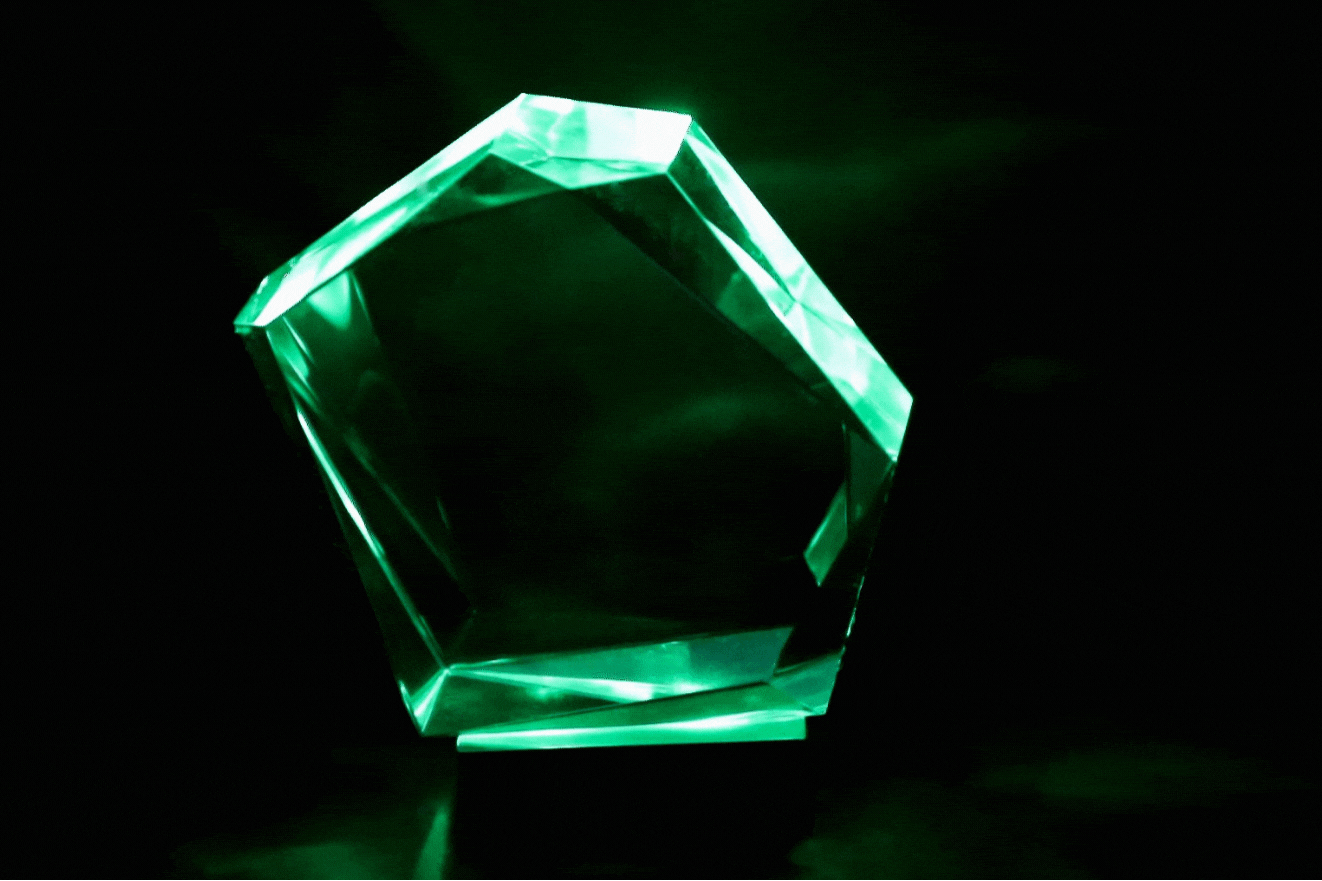 Color changing light base for 3D crystal memorials.