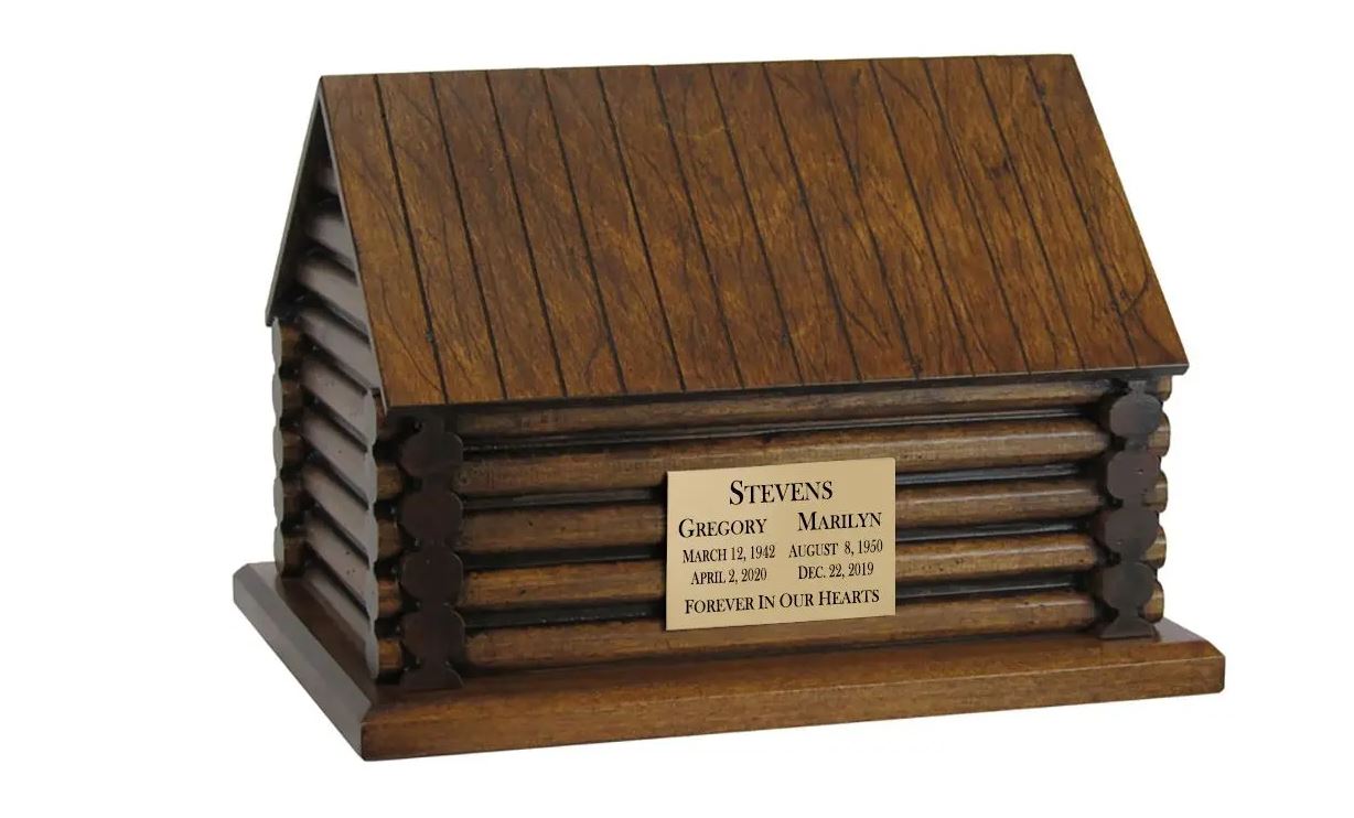 Miniature, custom log cabin urn by In The Light Urns.