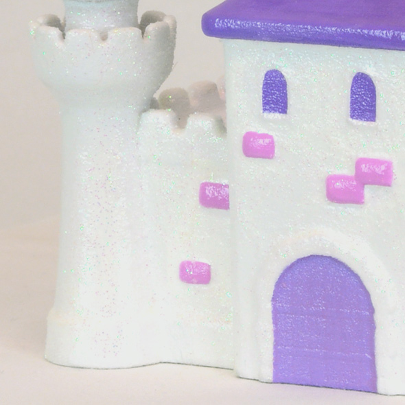 A close-up of the front door of the princess castle 3D-printed custom cremation urn.